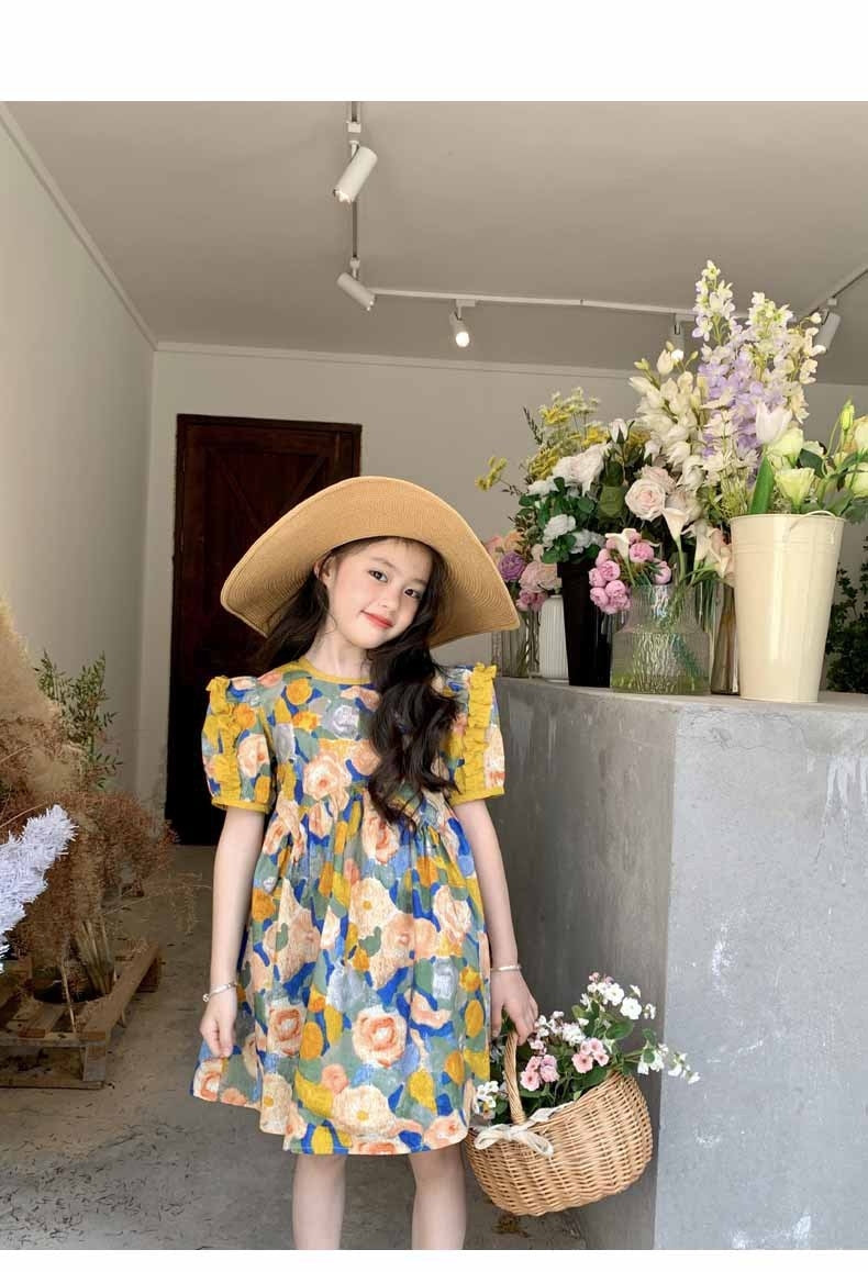 [507947] - Baju Dress Lengan Pendek Import Anak Perempuan Fashion - Motif Lace Flower