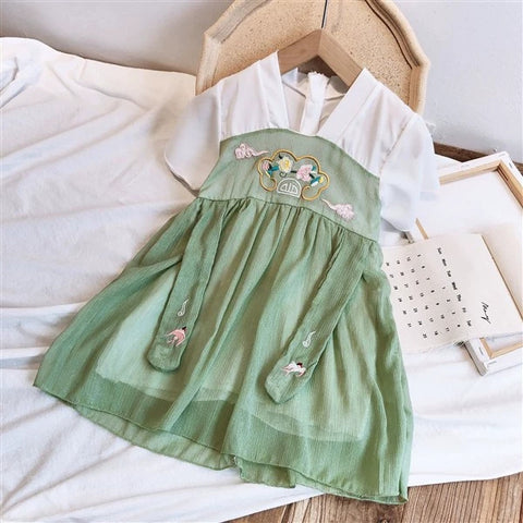 [507766] - Baju Dress Lengan Pendek Fashion Anak Perempuan - Motif Art Flowers