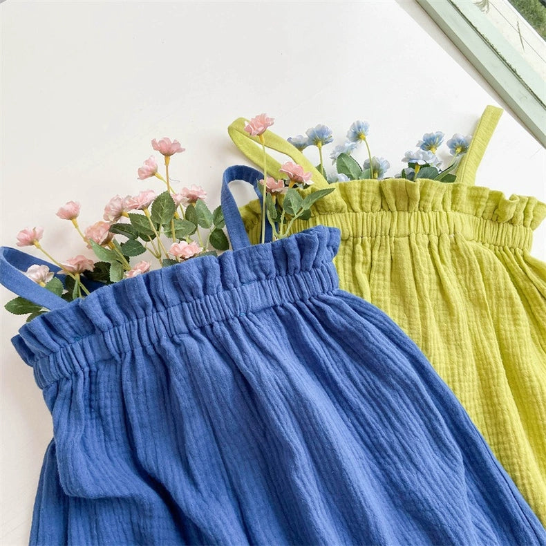 [507S104] - Setelan Baju Jumpsuit Kutung Bawahan Panjang Anak Perempuan - Motif Wavy Casual