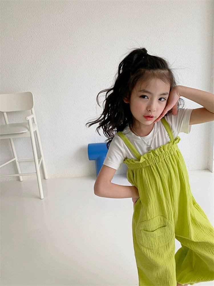[507S104] - Setelan Baju Jumpsuit Kutung Bawahan Panjang Anak Perempuan - Motif Wavy Casual