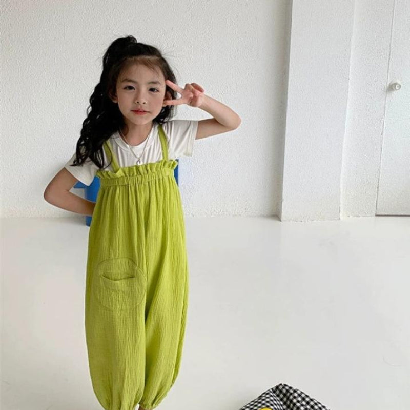 [507S104] - Setelan Baju Jumpsuit Kutung Bawahan Panjang Anak Perempuan - Motif Wavy Casual