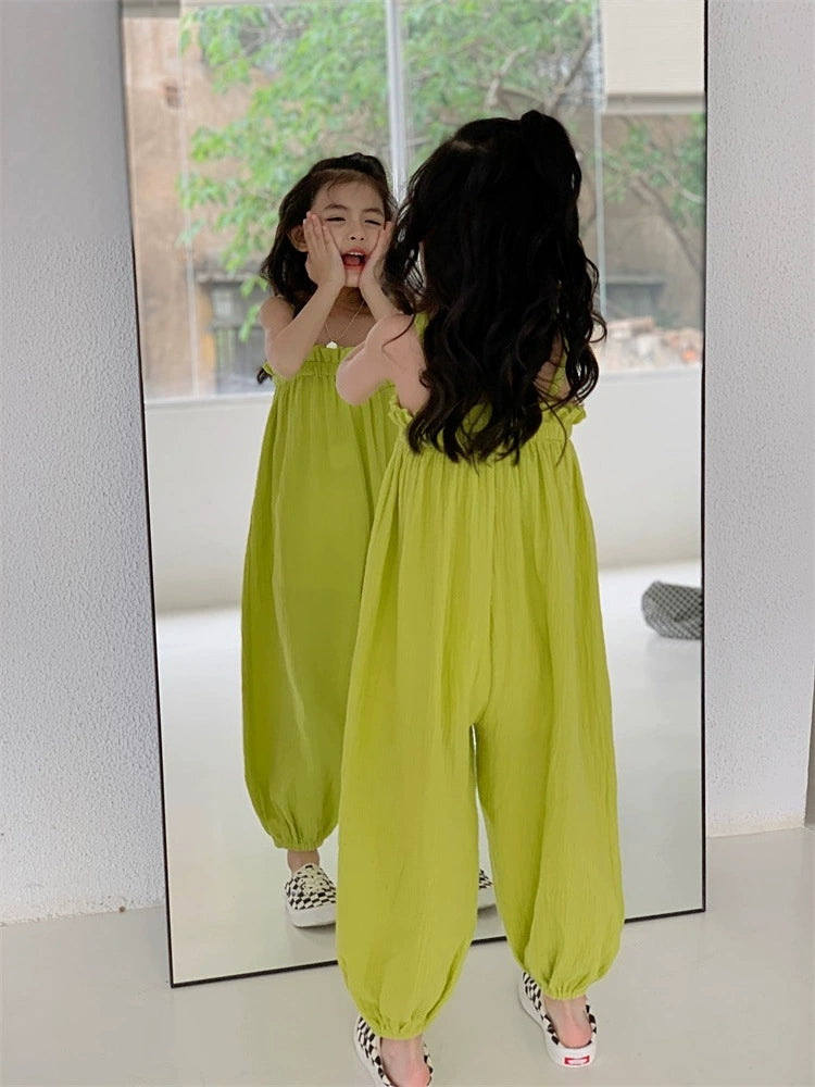 [507S104] - Setelan Baju Jumpsuit Kutung Bawahan Panjang Anak Perempuan - Motif Wavy Casual