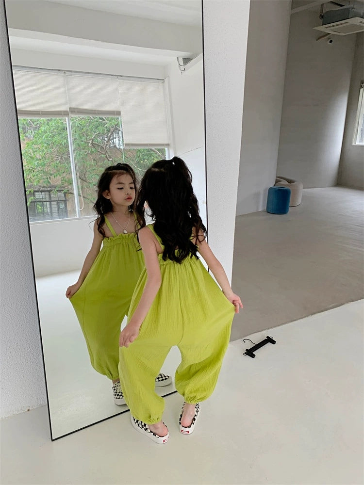 [507S104] - Setelan Baju Jumpsuit Kutung Bawahan Panjang Anak Perempuan - Motif Wavy Casual
