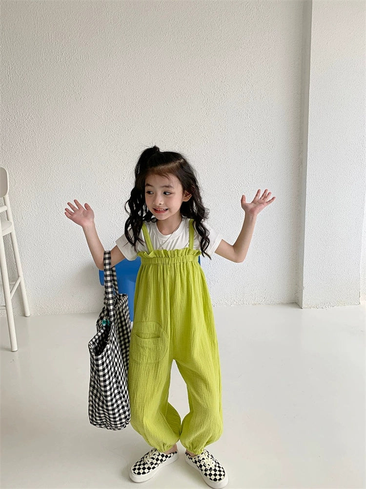 [507S104] - Setelan Baju Jumpsuit Kutung Bawahan Panjang Anak Perempuan - Motif Wavy Casual