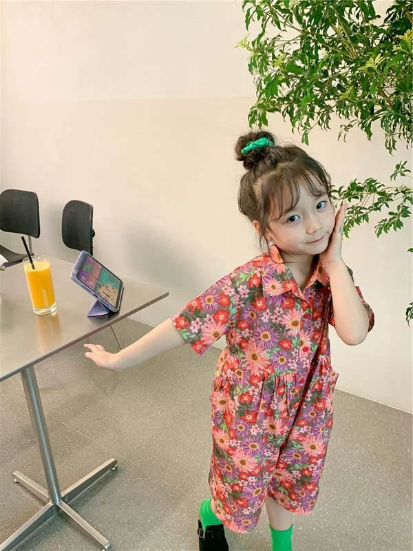 [507S1117] - Baju Setelan Jumpsuit Atasan Pendek Bawahan Pendek Anak Perempuan - Motif Flower Bloom