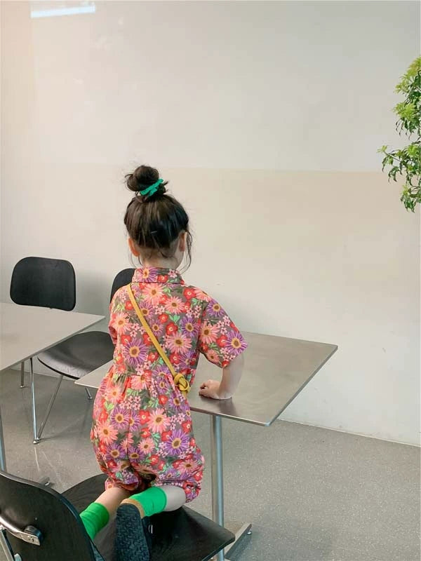 [507S1117] - Baju Setelan Jumpsuit Atasan Pendek Bawahan Pendek Anak Perempuan - Motif Flower Bloom