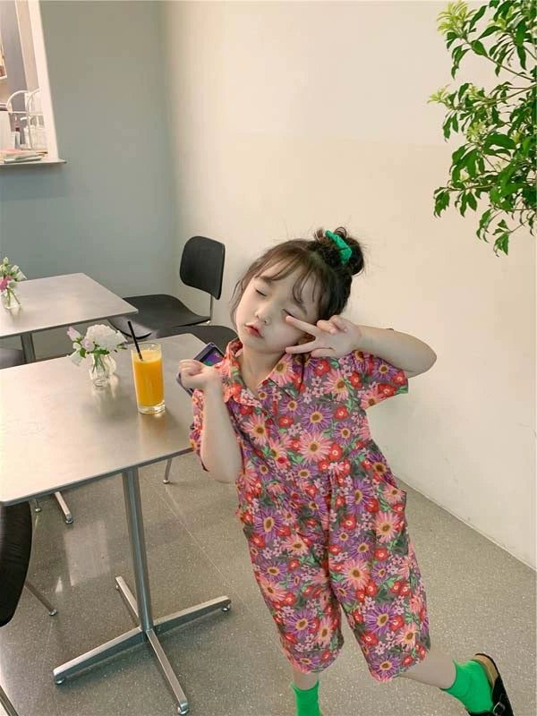 [507S1117] - Baju Setelan Jumpsuit Atasan Pendek Bawahan Pendek Anak Perempuan - Motif Flower Bloom