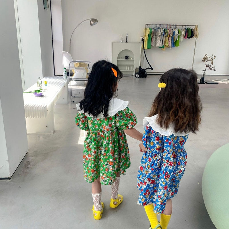 [507S1118] - Baju Dress Lengan Pendek Fashion Anak Perempuan - Motif Bloom Flower