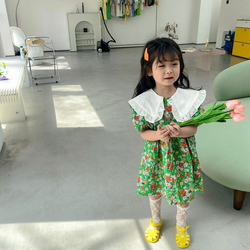 [507S1118] - Baju Dress Lengan Pendek Fashion Anak Perempuan - Motif Bloom Flower