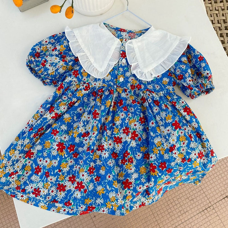 [507S1118] - Baju Dress Lengan Pendek Fashion Anak Perempuan - Motif Bloom Flower