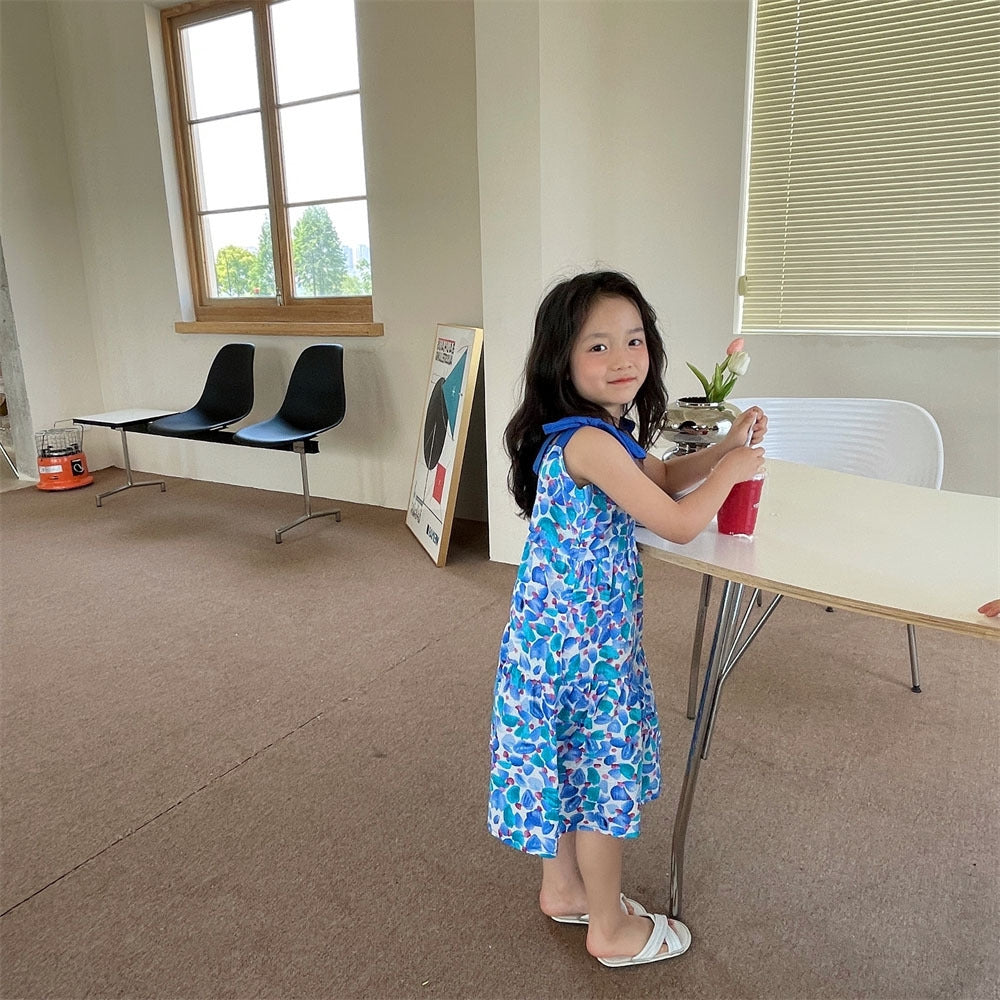 [507S1119] - Baju Dress Kutung Fashion Anak Perempuan - Motif Flower Leaf