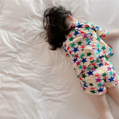 [507S191] - Setelan Baju Tidur Anak Perempuan - Motif Colorful Star