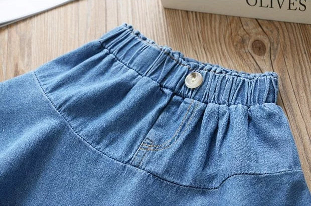 [507S1150] - Bawahan Pendek Rok Jeans Fashion Anak Perempuan - Motif Plain Denim