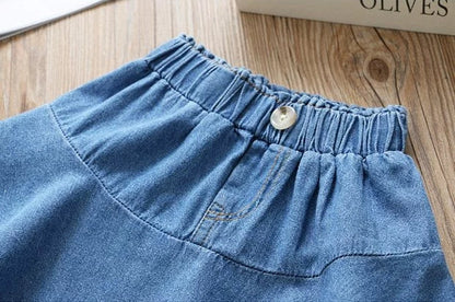 [507S1150] - Bawahan Pendek Rok Jeans Fashion Anak Perempuan - Motif Plain Denim