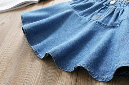 [507S1150] - Bawahan Pendek Rok Jeans Fashion Anak Perempuan - Motif Plain Denim