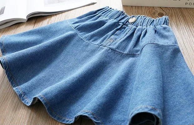 [507S1150] - Bawahan Pendek Rok Jeans Fashion Anak Perempuan - Motif Plain Denim