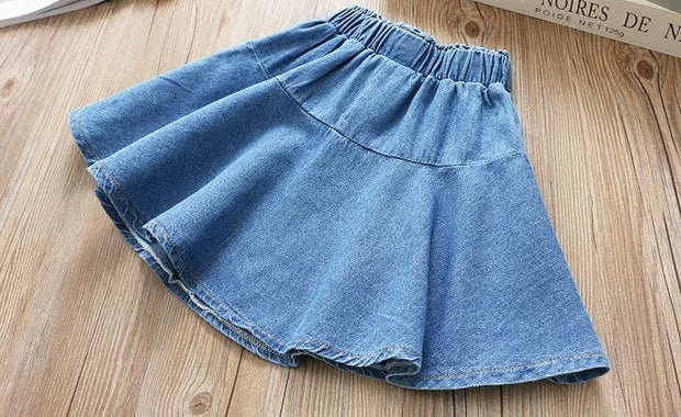 [507S1150] - Bawahan Pendek Rok Jeans Fashion Anak Perempuan - Motif Plain Denim