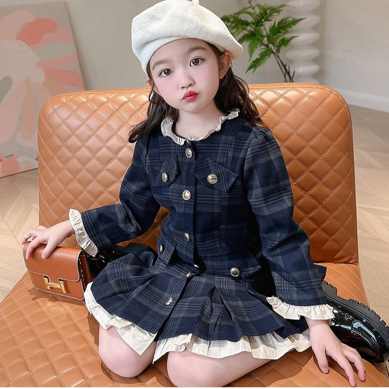 [5071065] - Baju Dress Lengan Panjang Fashion Anak Perempuan - Motif Formal Plaid