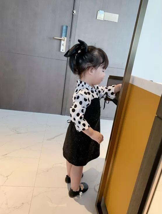 [507S1158] - Baju Dress Lengan Panjang Anak Perempuan - Motif Polka Dust
