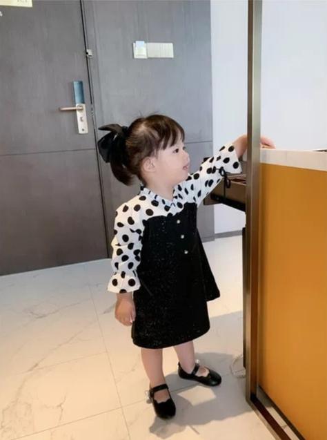 [507S1158] - Baju Dress Lengan Panjang Anak Perempuan - Motif Polka Dust