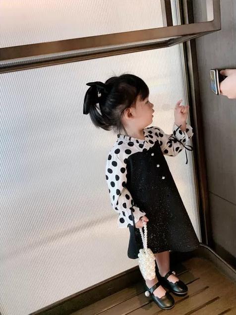 [507S1158] - Baju Dress Lengan Panjang Anak Perempuan - Motif Polka Dust