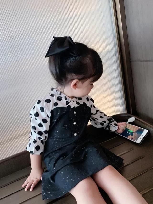 [507S1158] - Baju Dress Lengan Panjang Anak Perempuan - Motif Polka Dust