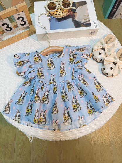 [363731] - Setelan Baju Ruffles Tanpa Lengan Celana Pendek Fashion Anak Perempuan - Motif Rabbit Flower