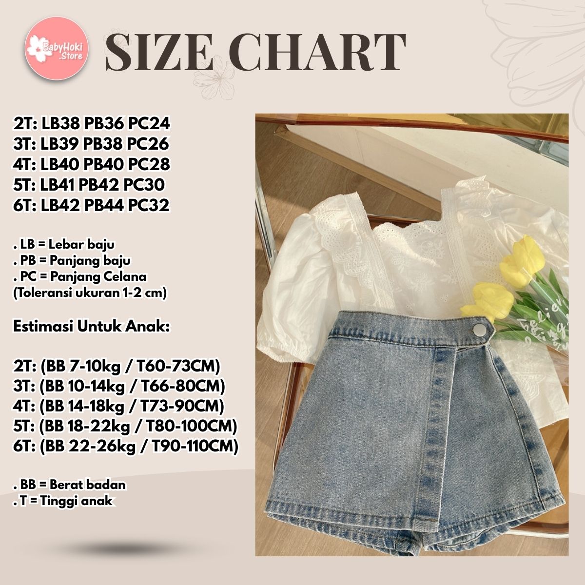 [363467] - Oneset Anak Perempuan Baju Renda Putih Celana Rok Skort Denim Kekinian Setelan Anak Cewek Fashion - Motif Plain Lace