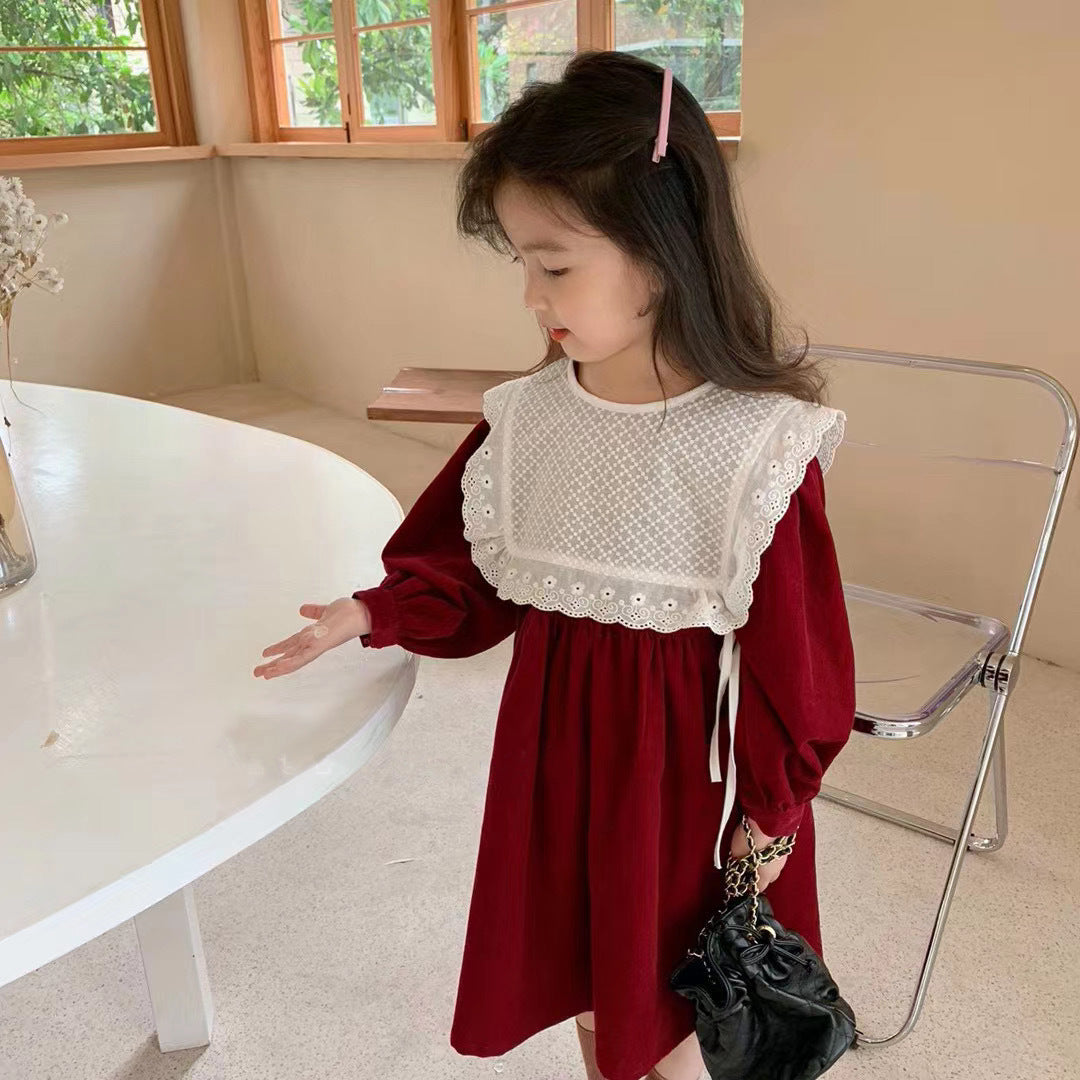 [5071028] - Baju Dress Lengan Panjang Fashion Anak Perempuan - Motif Lace Neck