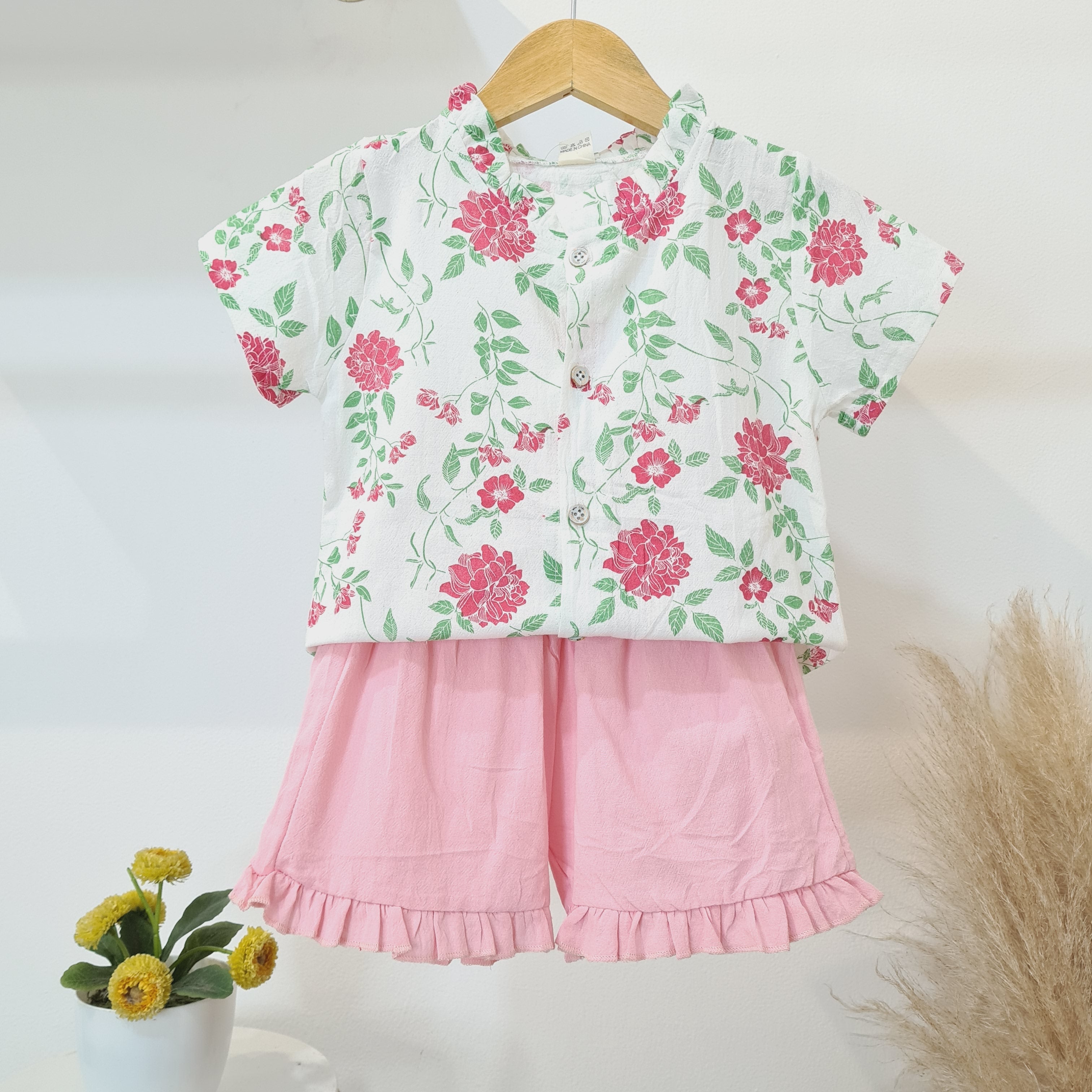 [340329-V1] - Setelan Blouse Celana Pendek Anak Perempuan - Motif Flower Leaf