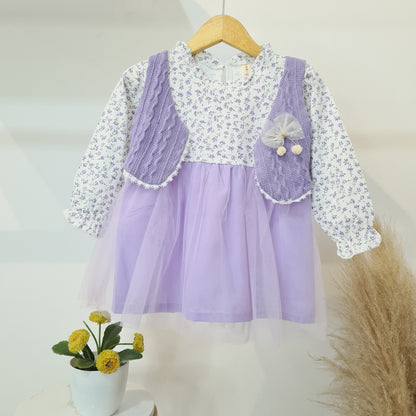 [340332-V1] - Dress Tutu Lengan Panjang Import Anak Perempuan - Motif Little Flower