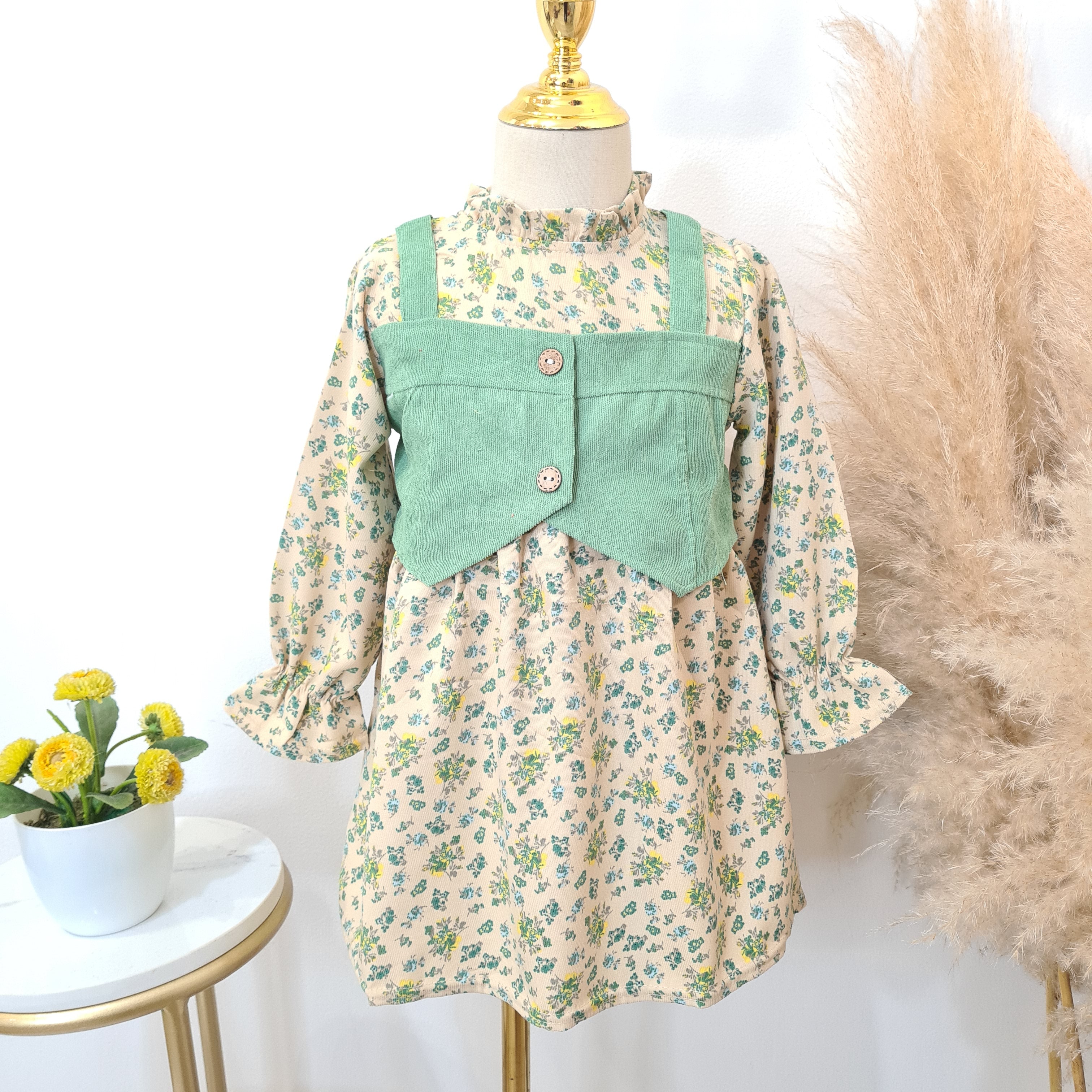 [340335-V1] - Dress Lengan Panjang Anak Perempuan - Motif Tie Flowers