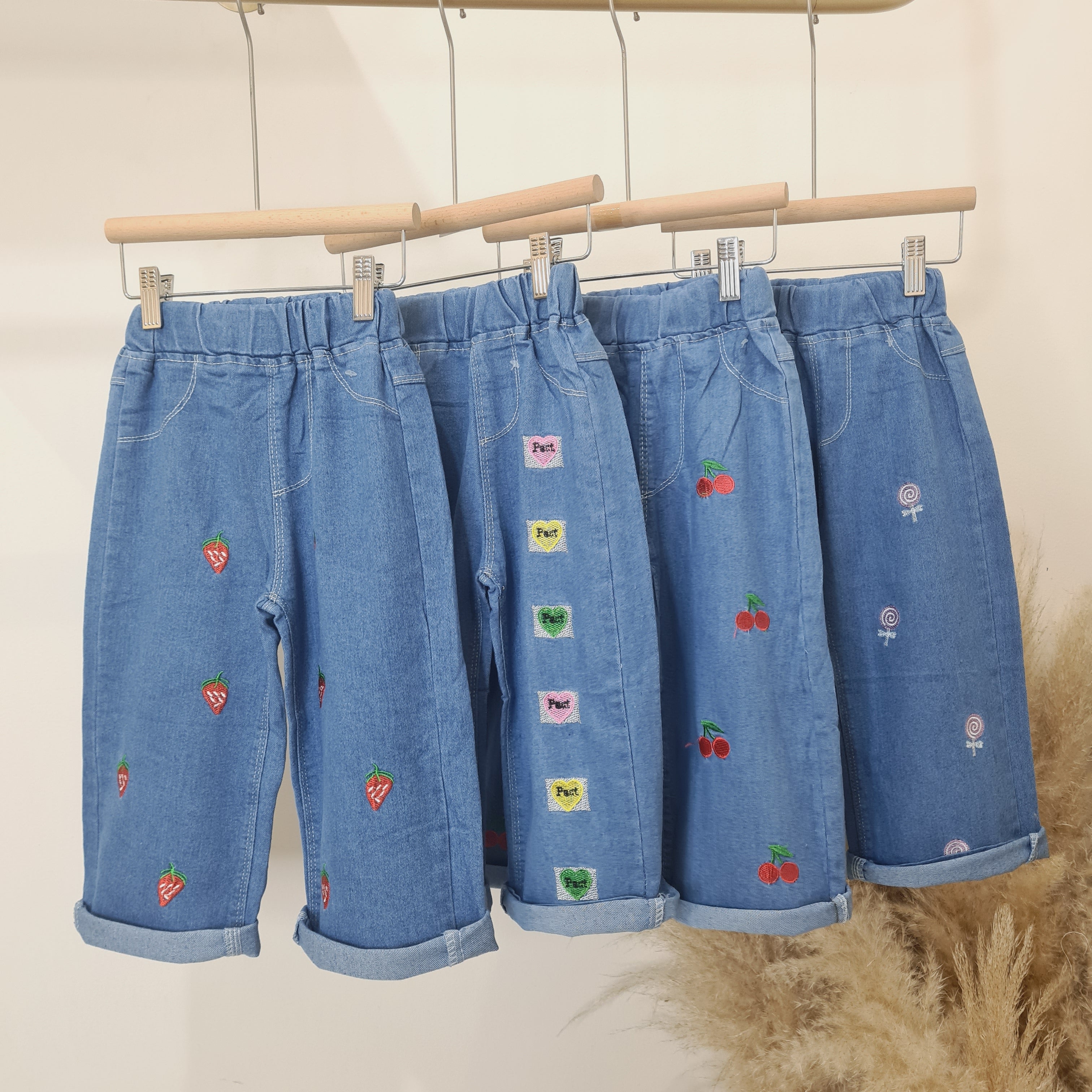 [508214-V1] - Celana Panjang Jeans Kulot Bordir Anak Perempuan - Motif Embroidery