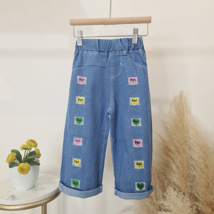 [508214-V1] - Celana Panjang Jeans Kulot Bordir Anak Perempuan - Motif Embroidery