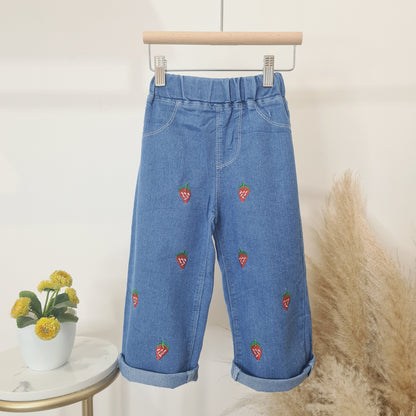 [508214-V1] - Celana Panjang Jeans Kulot Bordir Anak Perempuan - Motif Embroidery