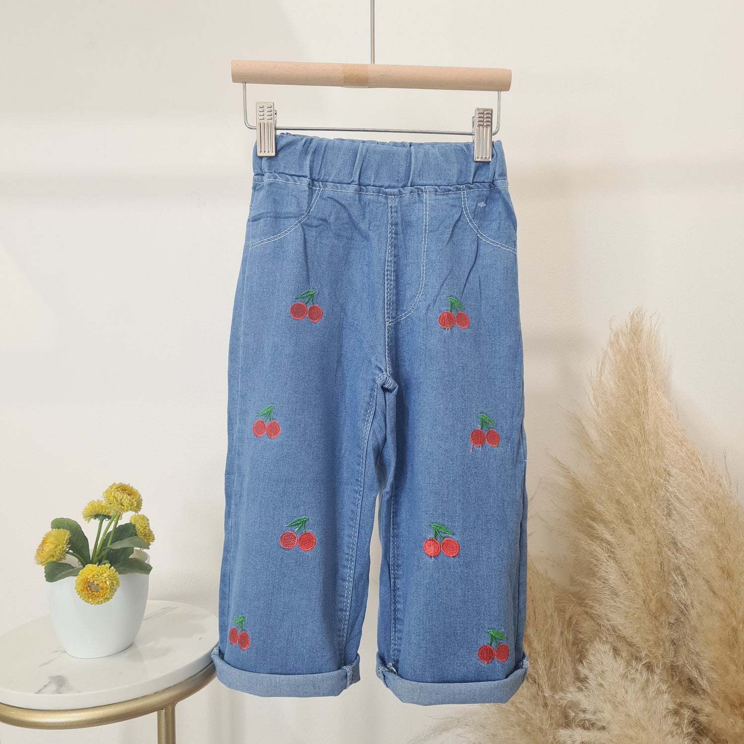 [508214-V1] - Celana Panjang Jeans Kulot Bordir Anak Perempuan - Motif Embroidery