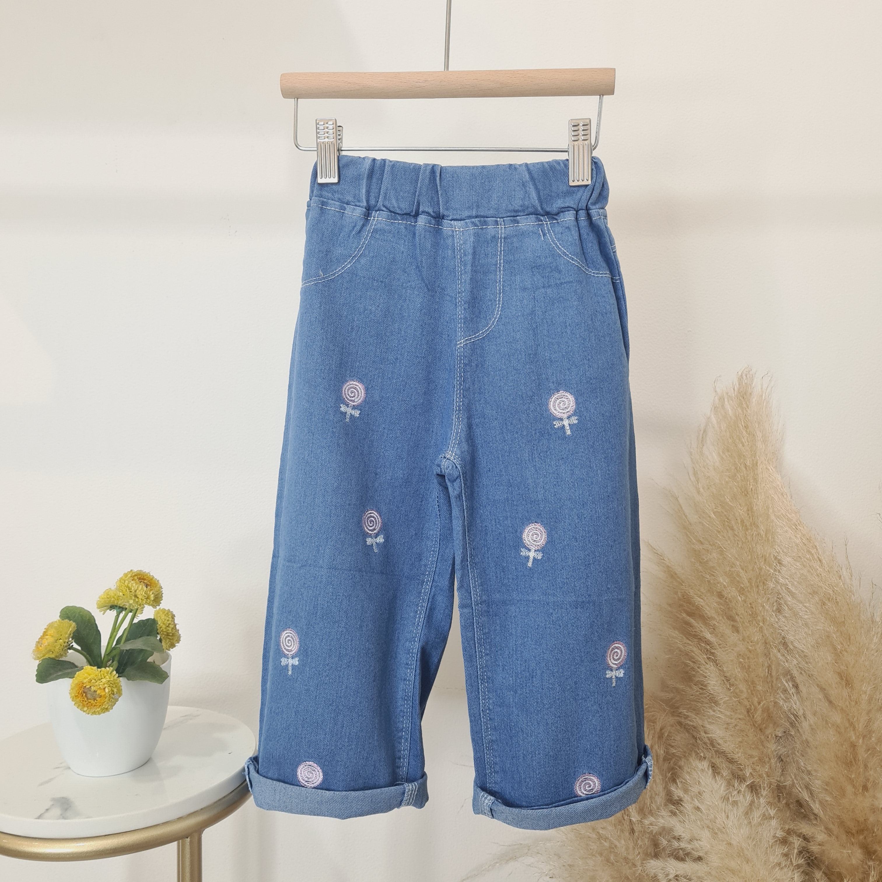 [508214-V1] - Celana Panjang Jeans Kulot Bordir Anak Perempuan - Motif Embroidery