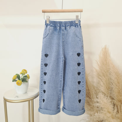 [508211-V1] - Bawahan Celana Panjang Jeans Anak Perempuan - Motif Heart Line