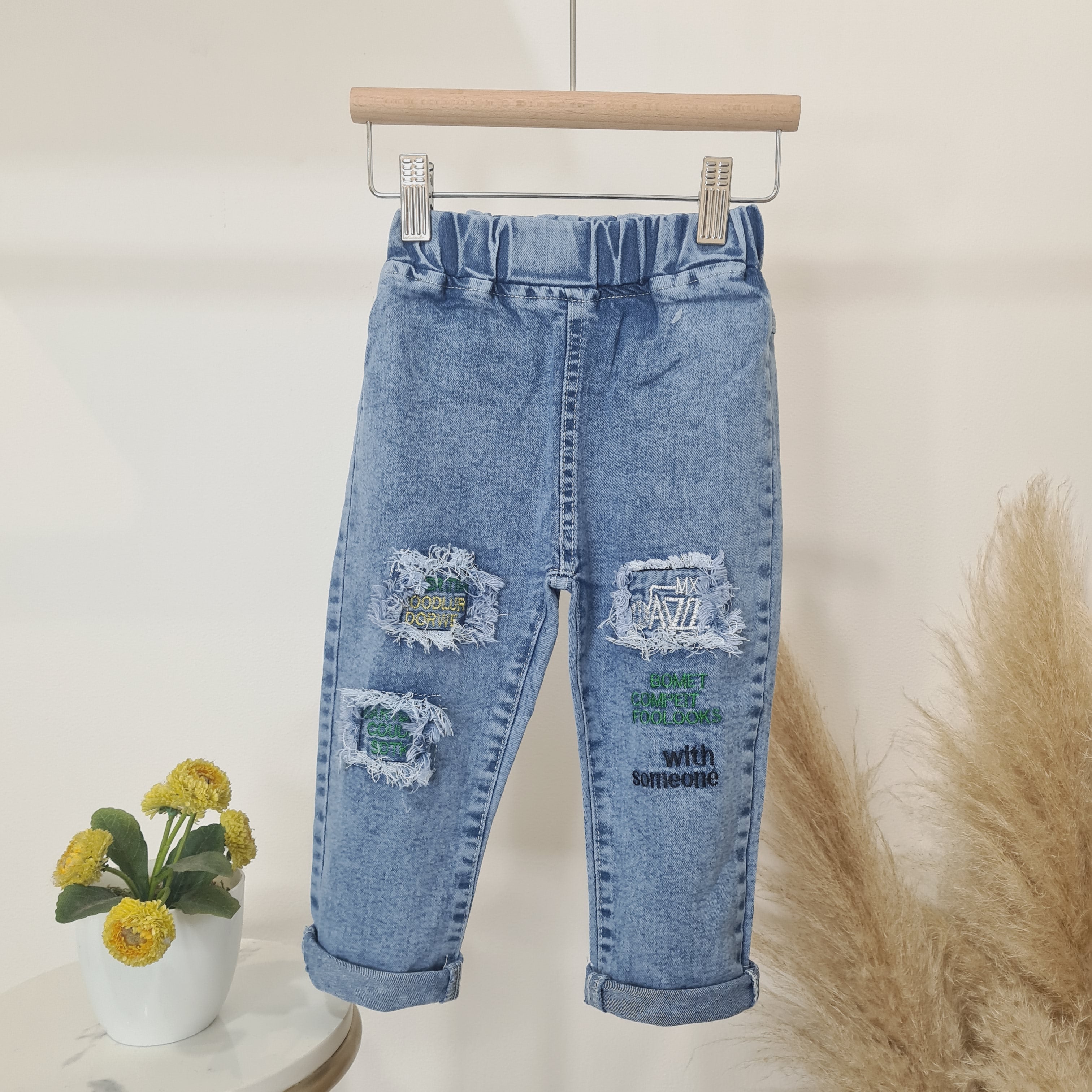 [119366-V1] - Import Bawahan Celana Panjang Jeans Anak Perempuan - Motif Layer Tear