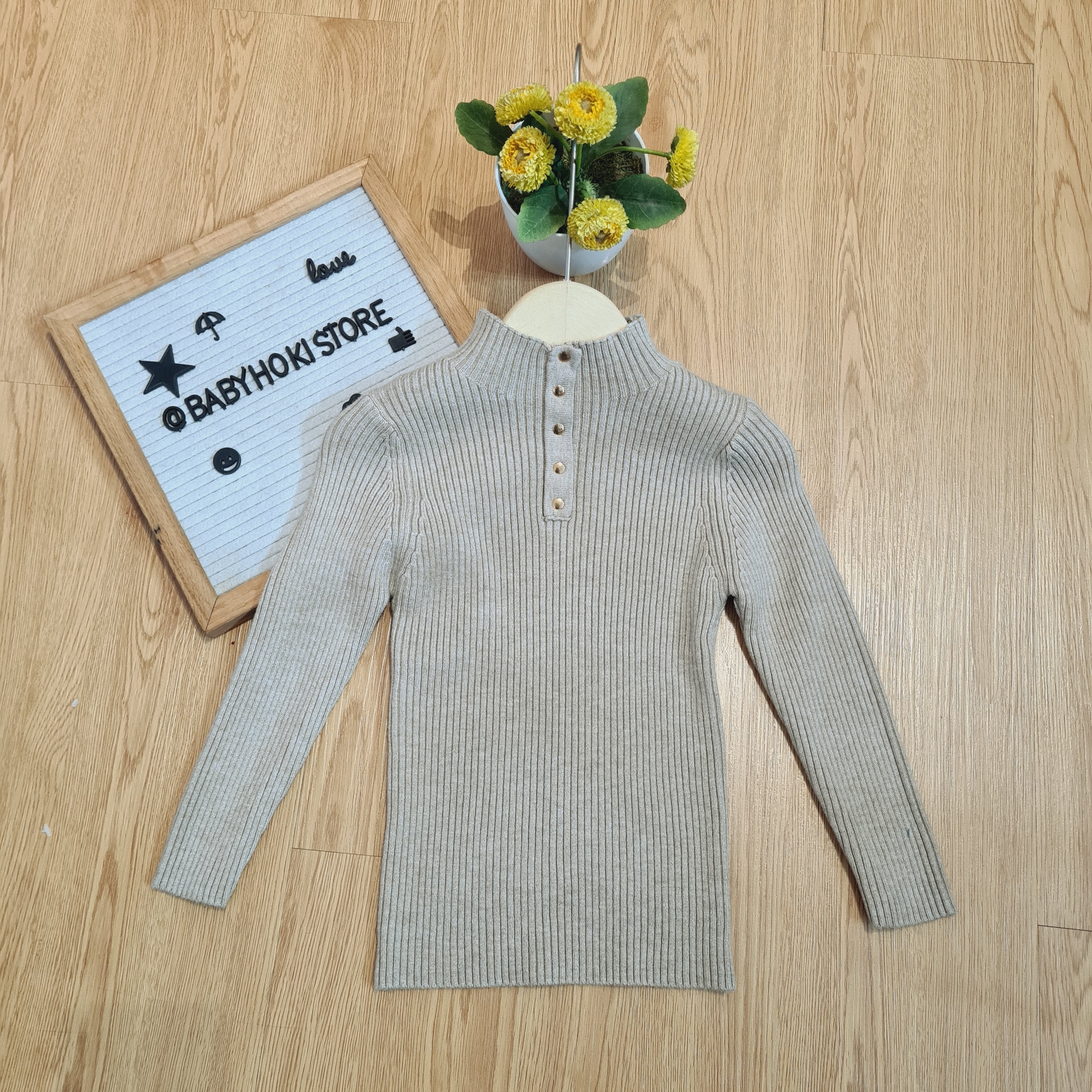 [602107] - Baju Atasan Lengan Panjang Kaos Sweater Rajut Turtleneck Anak Perempuan - Motif Button Collar