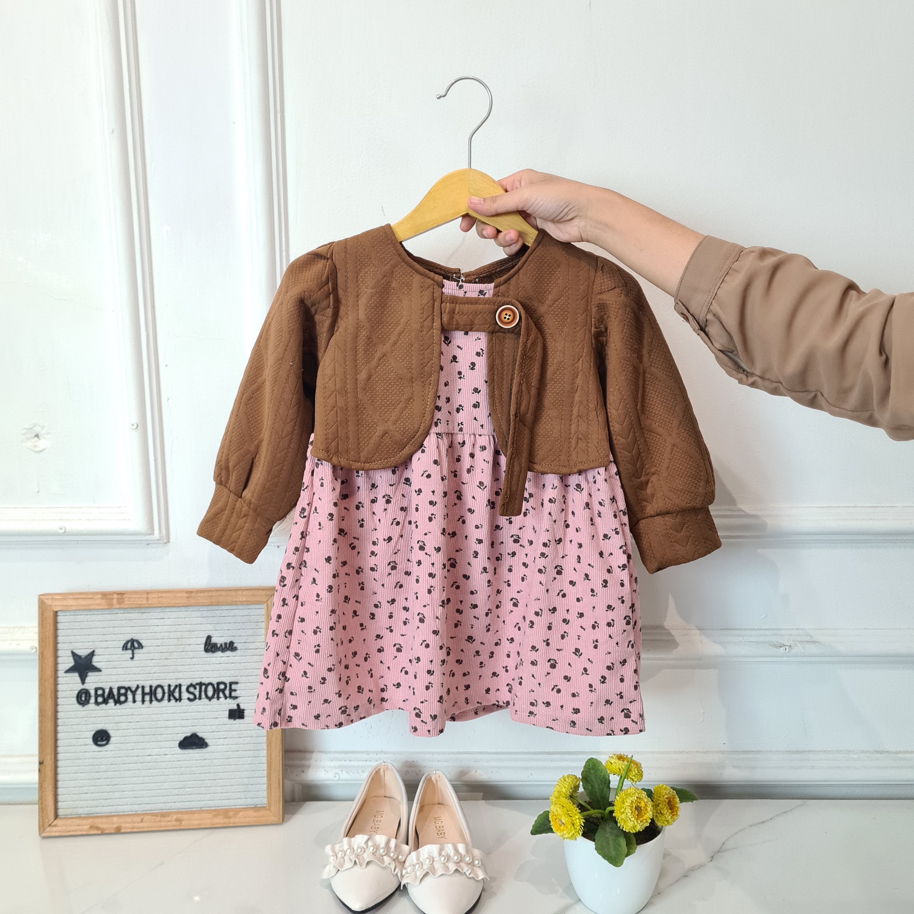 [340431-V1] - Baju Dress Atasan Rajut Fashion Anak Perempuan - Motif Dark Flower