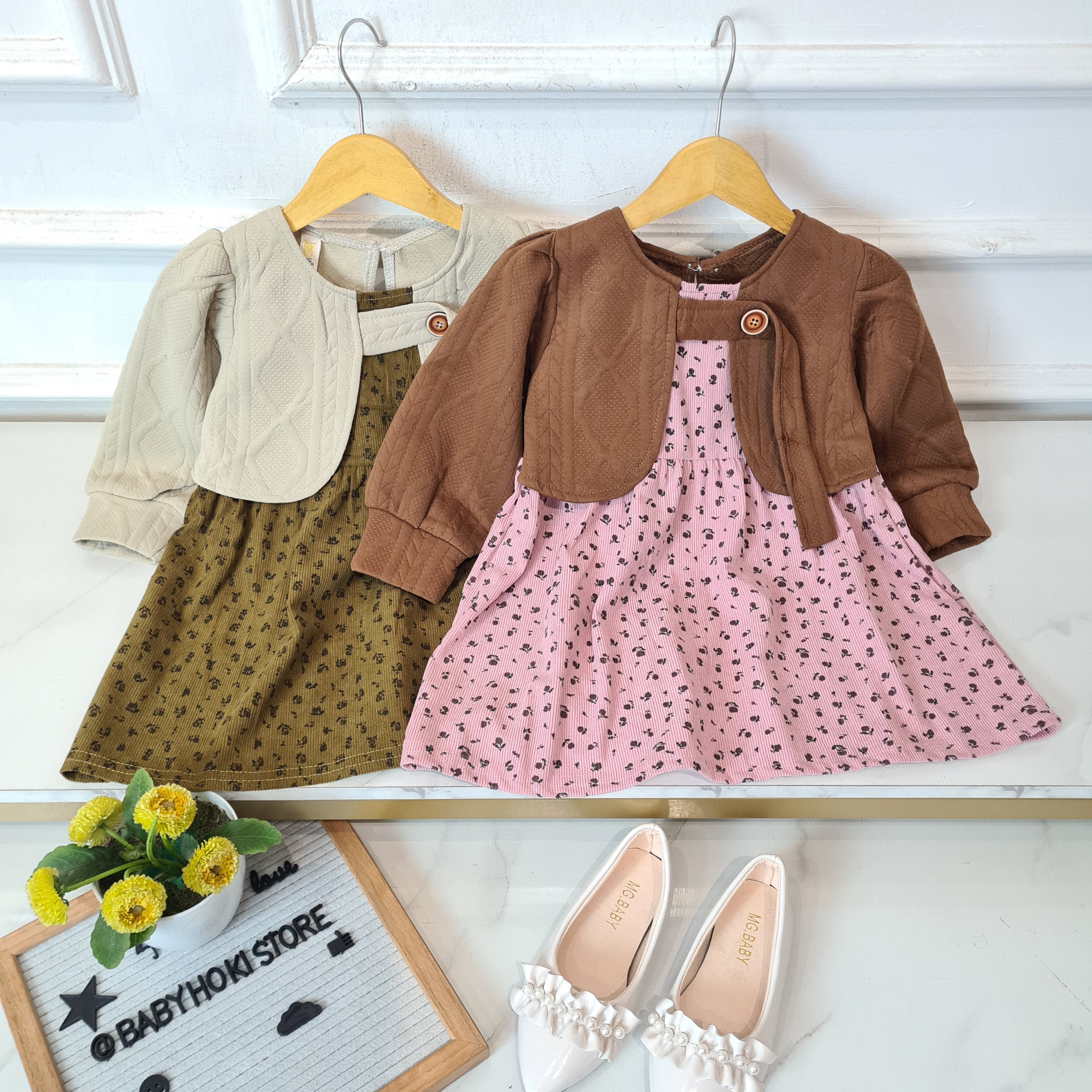 [340431-V1] - Baju Dress Atasan Rajut Fashion Anak Perempuan - Motif Dark Flower