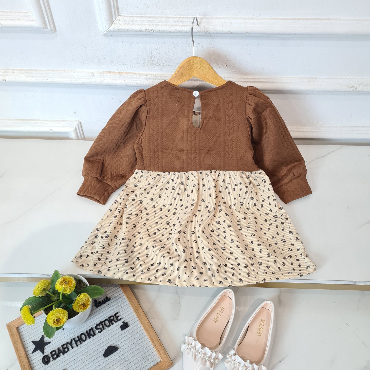 [340431-V1] - Baju Dress Atasan Rajut Fashion Anak Perempuan - Motif Dark Flower