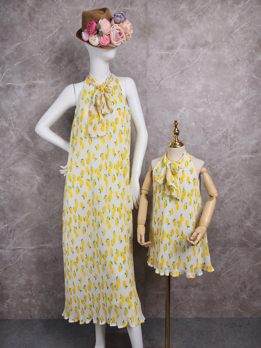 [DR126] - Dress Panjang Couple Ibu Anak Fashion Import - Motif Lemon