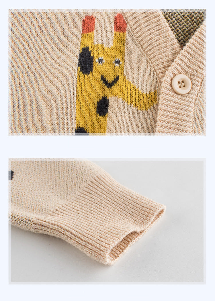 [121374] - Baju Atasan Jaket Cardigan Outer Lengan Panjang Anak Laki-Laki Cowok - Motif Giraffe - BABYHOKI STORE - BABYHOKI STORE