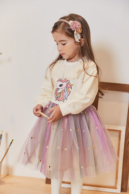 [363265] - Dress Fashion Trend Anak Perempuan Import - Motif Love Unicorn