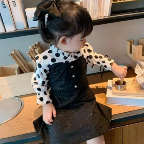 [507S1158] - Baju Dress Lengan Panjang Anak Perempuan - Motif Polka Dust