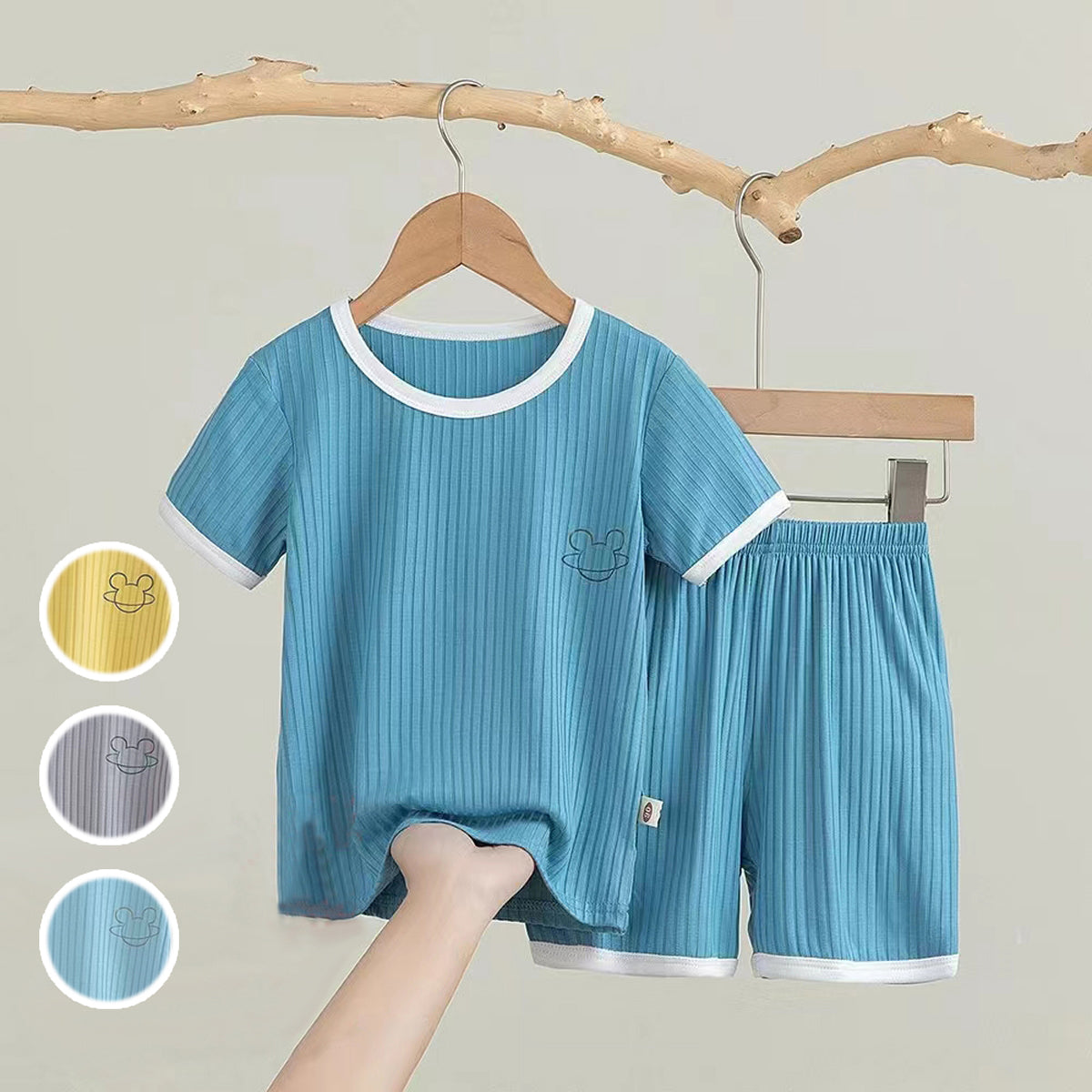[225833-A] - Baju Setelan Kaos Lengan Pendek Fashion Anak Cowok - Motif Drawing Line