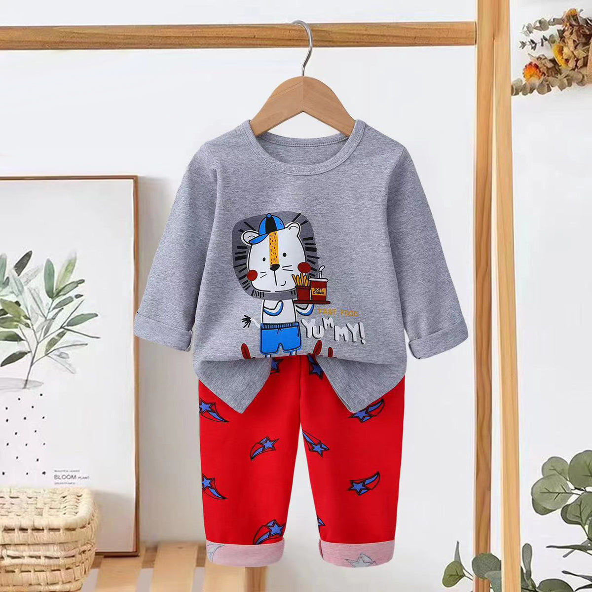 [225834] - Baju Setelan Tidur Piyama Fashion Import Anak Cowok - Motif Eating Lion