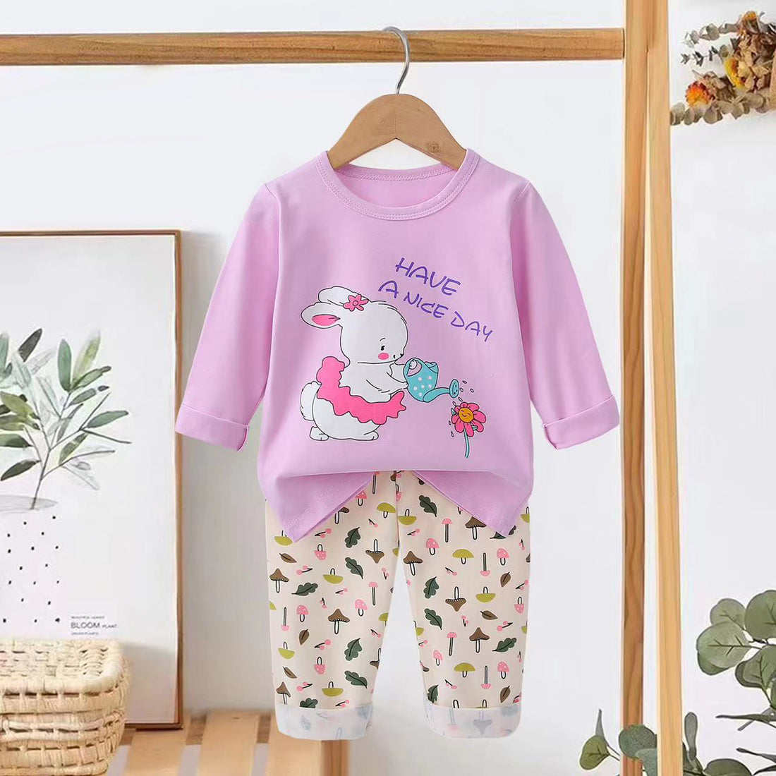 [225835] - Baju Setelan Tidur Piyama Fashion Import Anak Cewek - Motif Nature Rabbit